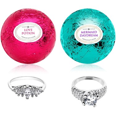 Mermaid Love Potion Bath Bombs Gift Set of 2 with Size 6 Ring Inside Each Made in USA