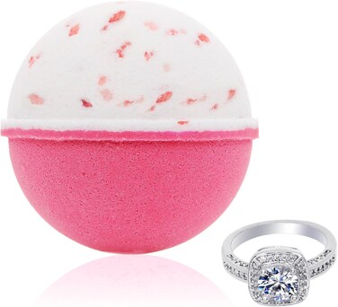 Bath Bomb with Surprise Size Ring Inside - Pink Himalayan Sea Salt Extra Large 10 oz. Bath Bombs with Jewelry - Hand Made in USA - Perfect for Spa &amp; Bubble Bath. Great Gift for Birthday, Mothers Day