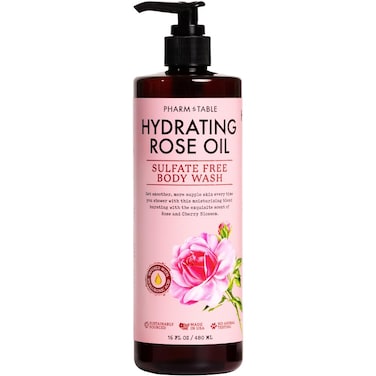 Hydrating Rose Oil Body Wash for Women and Men - Hydrates and Brightens the Skin, Sulfate Free, 100% Cruelty Free, 480ml
