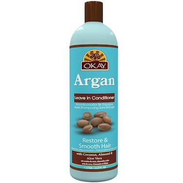 Okay Restorative Argan Leave In Conditioner Helps Restore,Hydrate and Smooth Hair Sulfate,Silicone,Paraben Free For All Hair Types and Textures Made in USA 33oz (Okay-ARGANLC33)
