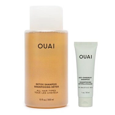 OUAI Detox Shampoo (10 fl oz) &amp; Anti-Dandruff Deluxe Size (1 fl oz) Bundle - Soothing, Clarifying Shampoo Set for Dry, Flaky Scalp - Removes Dirt &amp; Build Up (2 Count)