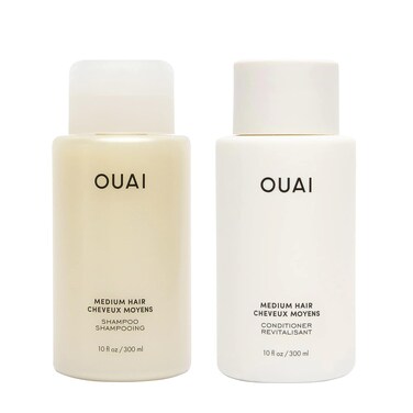OUAI Medium Shampoo and Conditioner Set - Sulfate Free Shampoo and Conditioner for Medium Hair - Made with Keratin, Shea Butter &amp; Avocado Oil - Free of Parabens &amp; Phthalates (10 Fl Oz)