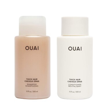 OUAI Thick Shampoo and Conditioner Set - Sulfate Free Shampoo and Conditioner for Thick Hair - Made with Keratin, Marshmallow Root, Shea Butter &amp; Avocado Oil - Free of Parabens &amp; Phthalates (10 Fl Oz)