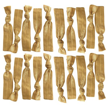 Kenz Laurenz Hair Ties 20 Elastics Ponytail Holder Set No Crease Ribbon Bands (Gold)