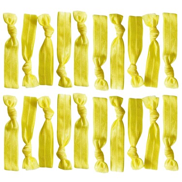Kenz Laurenz Hair Ties 20 Elastics Ponytail Holder Set No Crease Ribbon Bands (Yellow)