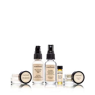 evanhealy Calming Ritual   Blue Skin Care Set   5 Piece Travel Face Care Kit for Sensitive Skin   Skincare Kit with Facial Mask &amp; Gentle Skin Cleanser   Soothe Reactive Skin