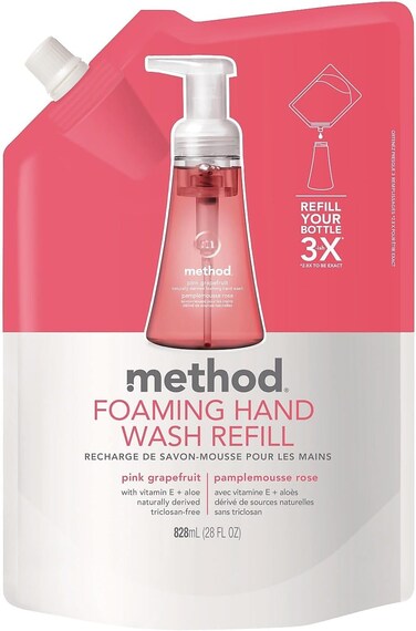 Method Naturally Derived Foaming Hand Soap Refill, Pink, Grapefruit, 28 Fl Oz