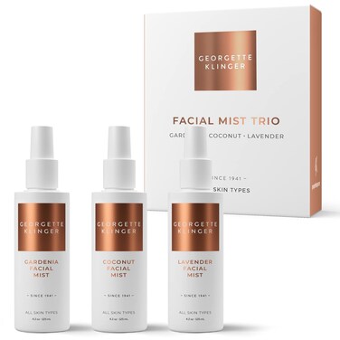 Georgette Klinger Facial Mist Trio - Face Spray Gift Set: Makeup Setting, Pillow, &amp; Dewy Glow Hydration Kit With Nourishing Coconut, Soothing Lavender, and Invigorating Gardenia - 4.2 oz Each