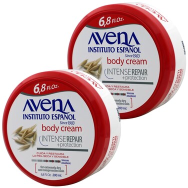 Avena Instituto Espa&ntilde;ol Intense Repair Protection, Body Cream for Sensitive Skin, Soothes the Skin, Intense Emollient, Soft and Glowing Skin, Dry Skin, 6.8 Fl Oz each, 2- Pack, Jars