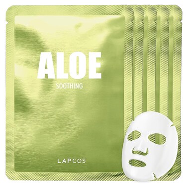 LAPCOS Aloe Sheet Mask, Daily Face Mask with Cucumber and Aloe Gel to Calm and Moisturize Skin, Korean Beauty Favorite, 5-Pack