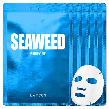 LAPCOS Seaweed Sheet Mask, Daily Face Mask with Hyaluronic Acid to Smooth and Purify Skin, Korean Beauty Favorite, 5-Pack