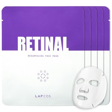 LAPCOS Retinal Resurfacing Mask - Korean Skin Care Mask w/Retinal, Hyaluronic Acid, Niacinamide &amp; Centella Asiatica - Soothing Face Mask Spa Gifts for Women - Firming Face Mask (5 Count, 1.05 oz)