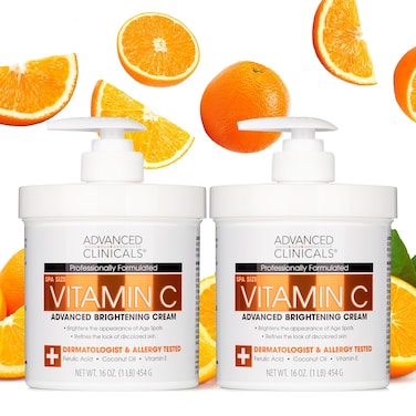 Advanced Clinicals Vitamin C Face &amp; Body Cream Moisturizing Skin Care Lotion, Anti Aging Vitamin C Skincare Moisturizer For Body, Face, Age Spots, Wrinkles, &amp; Sun Damaged Skin, Large 16oz (2-Pack)
