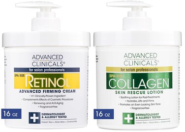 Advanced Clinicals Retinol Body Lotion + Collagen Cream 2pc Body Skin Care Set   Skin Firming Moisturizer Face Lotion &amp; Skin Tightening Body Cream   Crepey Skin Care Treatment   Fragrance-Free, 16oz
