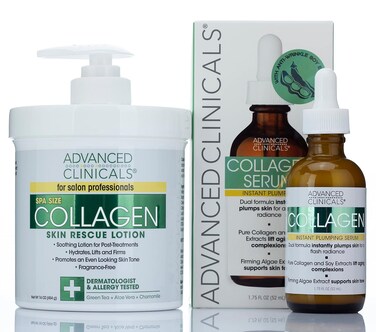 Advanced Clinicals Collagen Cream + Collagen Serum 2PC Set Bundle   Face Serum &amp; Body Cream Moisturizer Lotion Plumping Skin Care Set &amp; Kits For Wrinkles, Uneven Skin Tone, &amp; Dry Skin, Fragrance Free