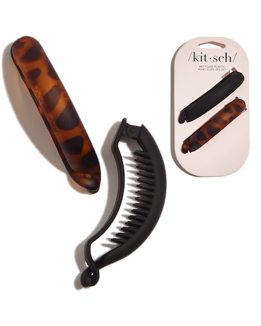 Kitsch Hair Clips for Women - Recycled Plastic Hair Accessories for Low Ponytail   Matte Ponytail Clips   Creaseless Hair Barrettes for Women - 2 Pcs Black and Tortoise