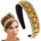 Sparkly Rhinestone Headband Yellow Crystal Padded Wide Hairband Glitter Shine for Daily Women Yellow