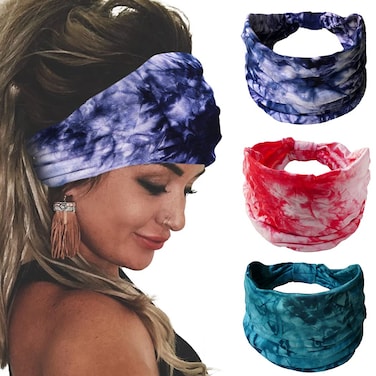 Bohend Boho Headbands Wide knotted Hair Bands Fashion Printing Bandeau Travel Stretchy Cotton Headband Sport Yoga Hair Accessories for Women and Girls (F)