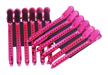12 Pcs Dividing Hot Pink Hair Styling Premium Rustproof Metal Alligator Curl Sectioning Clips with Holes