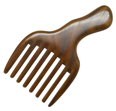 Hair/Beard Pick/Comb &ndash; Made Of One Whole Piece Of Natural Green Sandal Wood With Fantastic Handle (Wide Tooth)