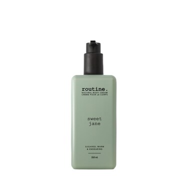 Routine   Sweet Jane 350ml Natural Body Cream. Vanilla, Rose &amp; Tonka. Botanicals   No Synthetic Fragrance   Vegan   Clinically Tested   Hands   Body   Signature Scent