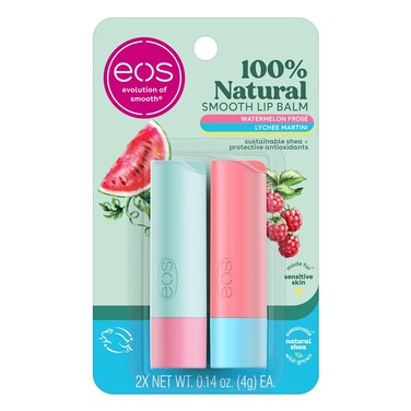eos 100% Natural Lip Balm Sticks- Watermelon Fros&eacute; and Lychee Martini   Dermatologist Recommended for Sensitive Skin   All Day Moisture   0.14 oz   2-Pack