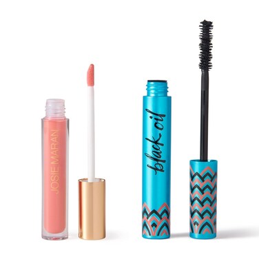Josie Maran Eye Love Lip Gloss &amp; Mascara Makeup Kit - Plumping Lip Gloss Infused with Argan Oil, Hyaluronic Acid and Sheer, Radiant Color + Argan Black Oil Lengthening Mascara (2 Piece Set)