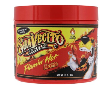 Suavecito X Flamin' Hot Cheetos Pomade Matte (No Shine) Formula 4 oz - Medium Shine Water Based Wax Like Flake Free Hair Gel - Easy To Wash Out - All Day Hold For All Hairstyles