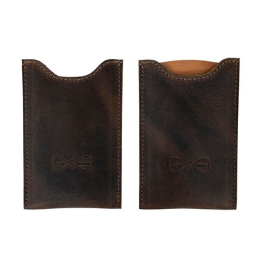 Hide &amp; Groom, Set of 2 Wooden Hair Comb Sleeves for Groomsmen, Wedding, Men's Travel Case, Full Grain Leather, Handmade Accessories, Bourbon Brown