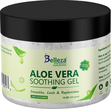 Aloe Vera Soothing Gel from freshly cut 100% Pure Aloe - Big 12oz - Vegan, Unscented - For Face, Skin, Hair, Sunburn relief (Unflavored)