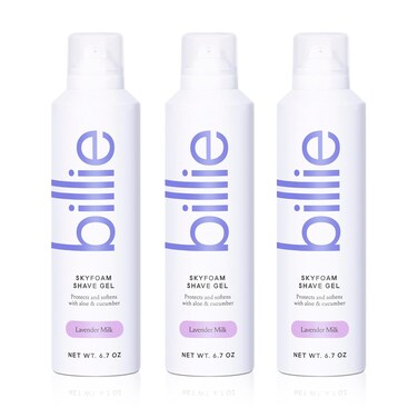 Billie SkyFoam Shave Gel - Lavender Milk Scent - Water-activated Foam - Made With Aloe &amp; Cucumber - For A Close, Smooth Shave - 6.7 fl oz, 3-pack