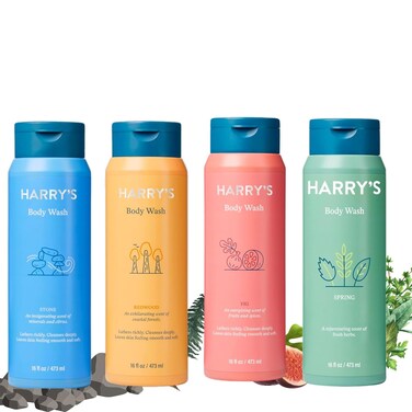 Harry's Men's Body Wash, 16 Fl oz (Pack of 4)   Men's Body Wash and Shower Gel Variety Pack - Stone, Redwood, Fig &amp; Spring Scent   Sulfate-Free Body Wash for Men