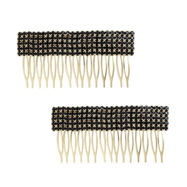 Ettika Gold Tone Plated Hair Accessories for Women   Dynasty Hair Side Comb Set of 2 with Black Crystals   Hair Accessory Set