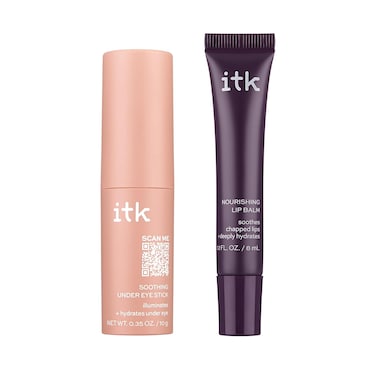ITK Skincare Caffeine + Aloe Vera Under Eye Stick Serum For Dark Circles - Anti Aging Moisturizer + Nourishing Lip Balm - Hydrate Dry Lips with Shea Butter + Vitamin E - Soothes Chapped Lips