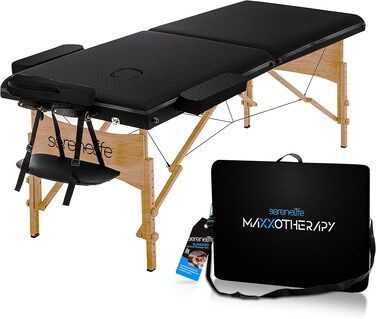 SereneLife SereneLifeHome Portable Massage Table-Professional Adjustable Folding Bed with 3 Sections and Carrying Bag for Therapy, Tattoo, Salon, Spa &amp; Facial Treatment, Black