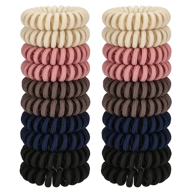 JessLab Spiral Hair Ties, 20 Pcs Traceless Phone Cord Hair Ties No Crease Spiral Bracelet Plastic Coil Ponytail Holders No-Damage Headband Hair Accessory for Girls Women Ladies Gift (Fabric Covered)
