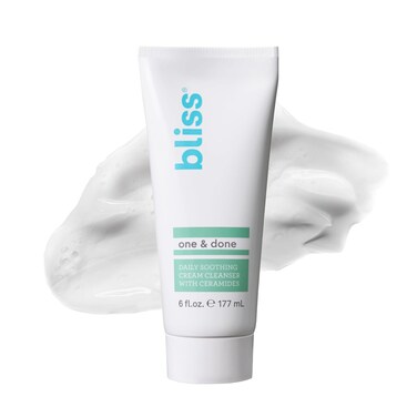 Bliss One &amp; Done Daily Cream Facial Cleanser With Ceramides - Moisturizing Face Wash For Dry Skin - Cleanses &amp; Removes Makeup in 1 Step- Clean, Vegan, Cruelty-Free, 6 Fl Oz