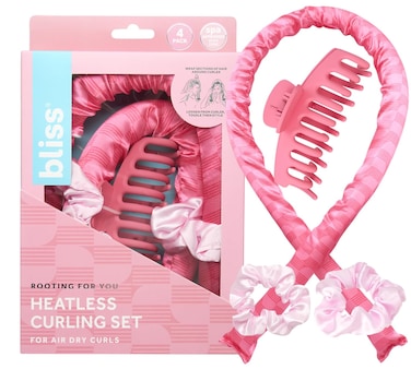 Bliss Heatless Curling Set - Overnight Hair Curlers - Heatless Curling Rod Headband with Hair Clip and Scrunchies - Heat Free Hair Styling Kit, Pink