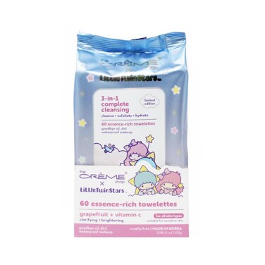 The Cr&egrave;me Shop Little Twin Stars 3-In-1 Complete Cleansing Wipes - Grapefruit   Make Up Remover   Cleansing Wipes   Hydrating Makeup Wipes (60 Pre-Wet Wipes)