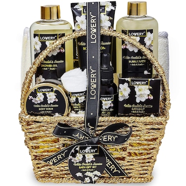 Birthday Gifts for Mom, Bath and Body Gift Basket for Women and Men &ndash; Orchid &amp; Jasmine Home Spa Set With Body Scrubs, Lotions, Oils, Gels and More - Care Package for Women &amp; Men - 9 Piece Set