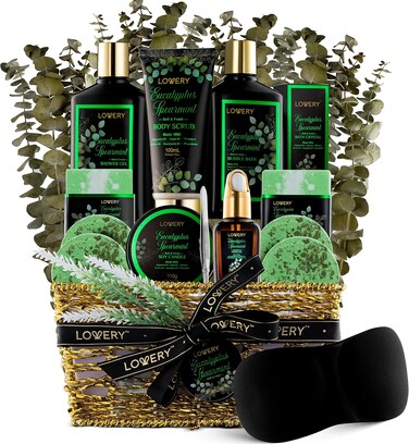 Eucalyptus Spearmint Bath Set, Home Spa Set with Natural Mint Fragrance, 17 Pcs Gift Basket, Eucalyptus Bath Oil, Shower Gel, Bubble Bath, Bath Crystal, Steamer Tablet &amp; More, Best Birthday Gift