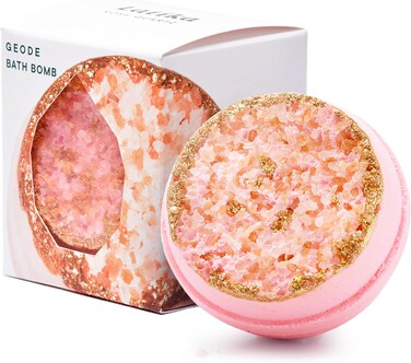 Latika Bath Bomb Rose Quartz Geode Crystal - Sandalwood and Rose Essential Oils for Ultimate Relaxation and Skin Nourishment