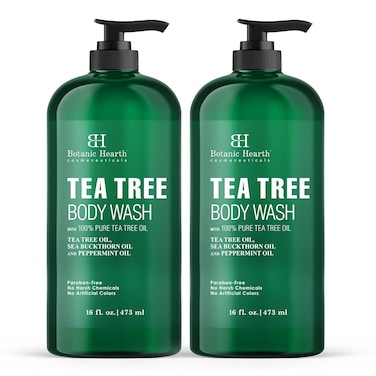 Botanic Hearth Tea Tree Body Wash - 16 fl oz - Helps Soothe Itchy, Dry Skin, Antifungal Body Wash with 100% Pure Tea Tree Oil - Sulfate Free, Paraben Free, for Men and Women Set of 2