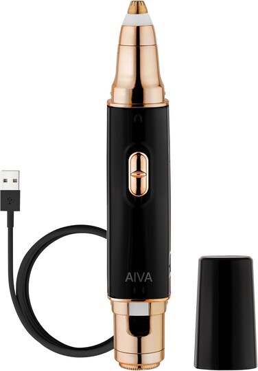 SPA SCIENCES AIVA: 2-in-1/Double Sided Facial Hair Remover &amp; Eyebrow Trimmer USB Rechargeable with Built-in LED Lights