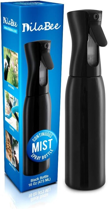 DilaBee Continuous Mist Empty Black Spray Bottle For Hair - Salon Quality 360 Water Misting Sprayer - Pressurized Aerosol Stylist Spray Mister BPA Free (16 Oz)