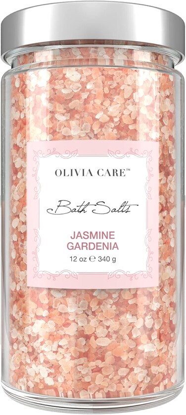 Olivia Care Pink Himalayan Bath Salts Exfoliate, Heal, Rejuvenate, Cleansing &amp; Soothes Skin   Made with Natural Ingredients. Fresh Fragrance - 12 OZ (Jasmine Gardenia, 1 Pack)