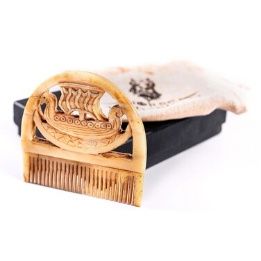 Norse Tradesman Authentic Viking Bone Comb for Beard and Hair - Pocket Sized, Hand-Carved Norse Longship Design