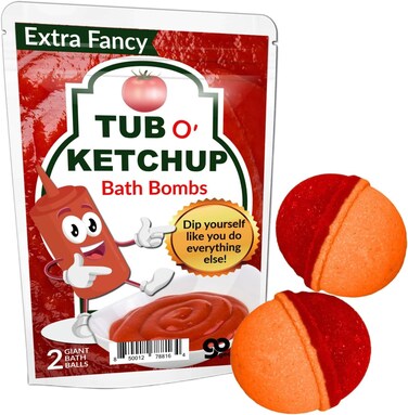 Tub O Ketchup Bath Bombs - Funny Ketchup Colored Bath Balls for Men - XL Black Cherry Bath Fizzers, Handcrafted, Made in America, 2 Count