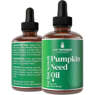 Pumpkin Seed Oil For Hair Growth. Cold-Pressed, Vegan Topical Serum For Thickening, Moisturizing, Strengthening. Women + Men Scalp Treatment For Weak, Dry Hair 2oz