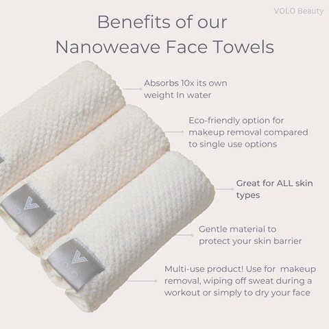 VOLO Hero Luna Gray Face Towel   Reusable Facial Wash Cloths   Makeup Remover &amp; Post Shower Washcloths   Ultra Soft, Absorbent, Gentle, Fast Drying Nanoweave Fabric Face Towels   Microfiber 3PK